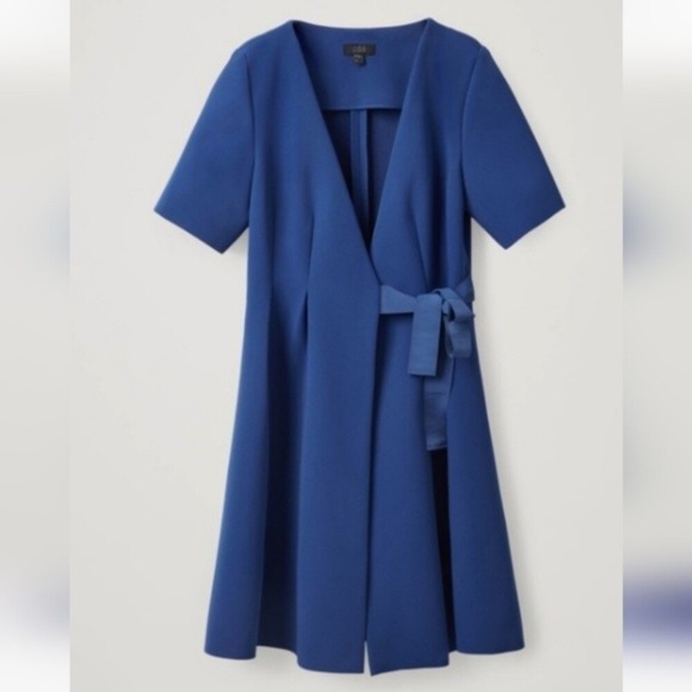 COS wrap mini midi short sleeve royal blue scuba fabric belted dress size 2 NWT